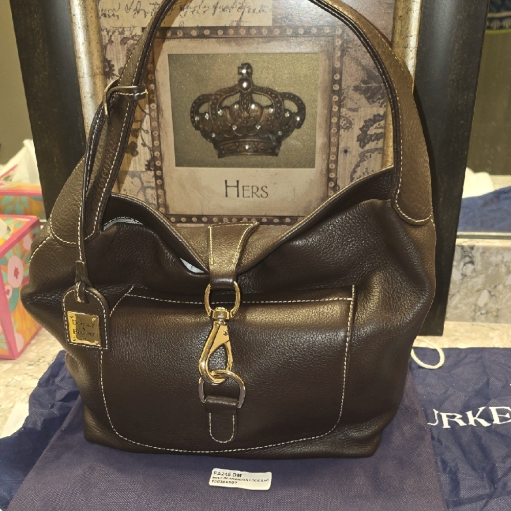 Leather Hobo Bag in Dark Brown with Gold Hardware